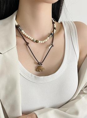 复古可爱石塑黏土小狗项链女款