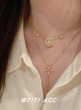 轻奢锆石罗盘星芒项链女小众设计感个性精致时尚百搭颈链锁骨链潮