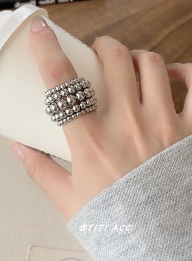 ins博主同款冷淡风圆球戒指女韩系简约高级感开口指环宽版食指戒