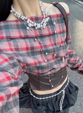 【叠戴利器】燃烧破碎珍珠项链新款氛围感时尚简约火焰长款毛衣链