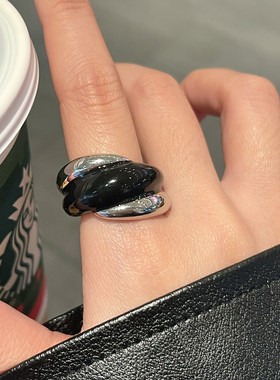 韩系ins风安可拉红撞色滴釉戒指女小众设计轻奢时髦开口戒食指戒