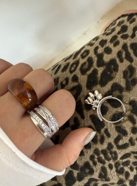 复古烟花流苏戒指女小众高级感琥珀椭圆指环时尚气质百搭食指戒潮