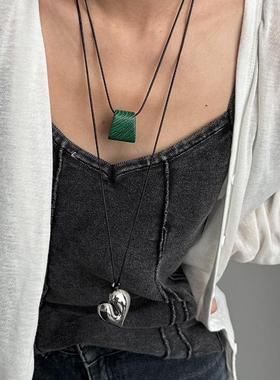 天然石秤砣梯形立体方糖项链女