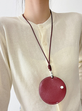 韩版挂脖磁吸皮革耳机包项链女