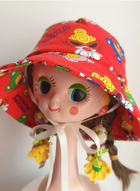 春秋冬小众日系美少女卡通洋气红色系休闲大头围便携折叠渔夫盆帽