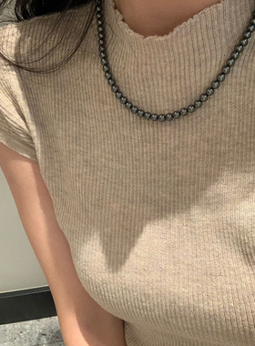 水晶珍珠女士深空灰项链