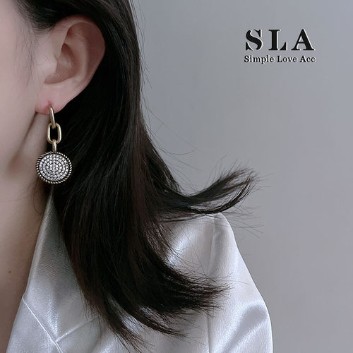 SLA私家 欧美镶嵌AAAAA级锆石耳坠女 复古宫廷高级感银针耳环潮 - 图2