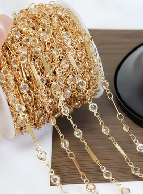 DIY饰品配件 纯铜高保色气质简约质感铜片白锆石面帘流苏鞋服链子