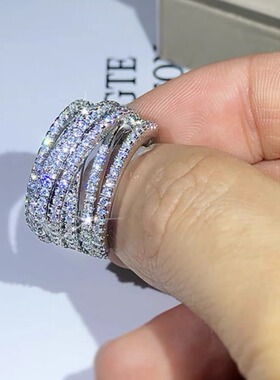 安琦同款戒指女满钻排钻戒指多层叠戴食指戒男小众设计感指环手饰