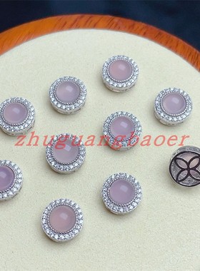 天然碧玉配饰s925银镶嵌粉玉髓豆豆项链通孔手串珠宝diy手链配件