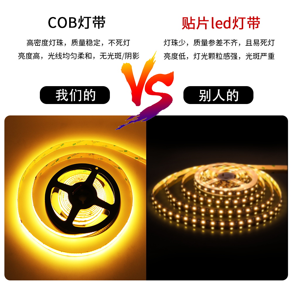 2700-6500K可调色温双色COB灯带12V 24V高亮匀光LED灯条装饰光源 - 图1