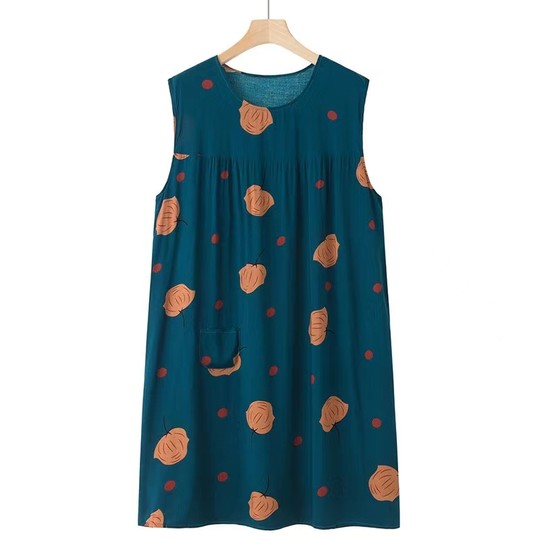 棉绸睡衣妈妈家居服睡裙无袖宽松中老年中长款人造棉连衣裙夏季