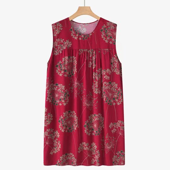 棉绸睡衣妈妈家居服睡裙无袖宽松中老年中长款人造棉连衣裙夏季