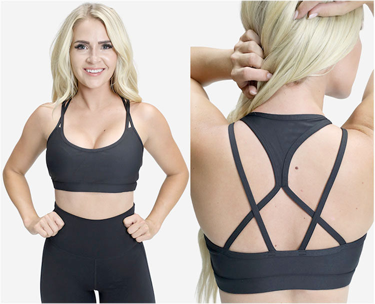 外贸女子瑜伽背心 运动文胸 健身速干紧身含胸垫美背 浅蓝黑色,淘宝优惠券,粉丝福利购,淘宝优惠卷