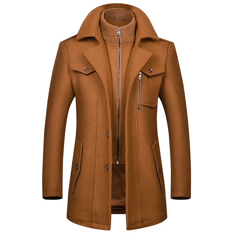 2021新款中年男士羊毛中长款风衣 隐形狐狸风衣