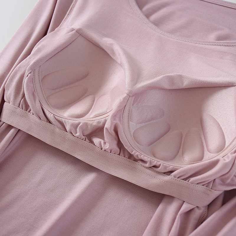 带胸垫长袖内衣打底上衣女罩杯一体无钢圈BRA-T修身秋衣女 - 图2