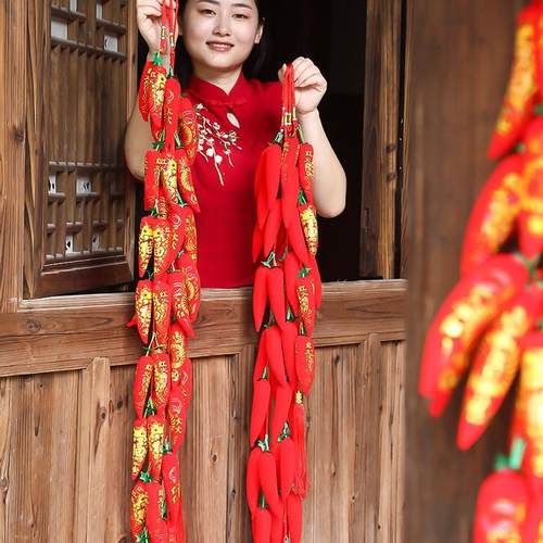 春节过年装饰挂饰2026马年红辣椒串灯笼喜庆氛围布置新年福字挂件 - 图0