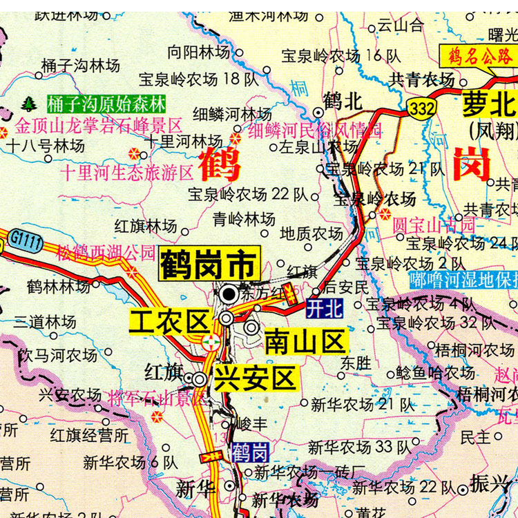 2024新款 鹤岗市佳木斯市双鸭山市地图墙贴 交通行政区划图 海报 - 图1