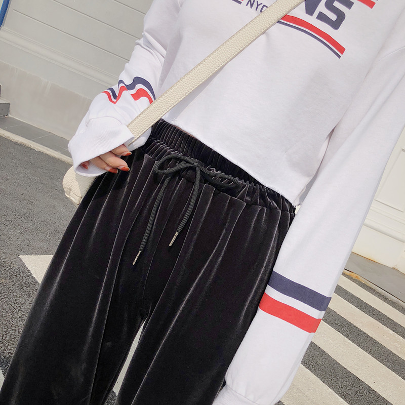 正点女孩旗舰店金丝绒阔腿裤女春秋冬高腰垂感宽松直筒坠感显瘦百搭休闲丝绒长裤1