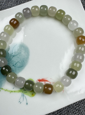 和田玉多宝手串烟紫湖水绿糖玉老型珠手链女款夏季手饰品6*7mm