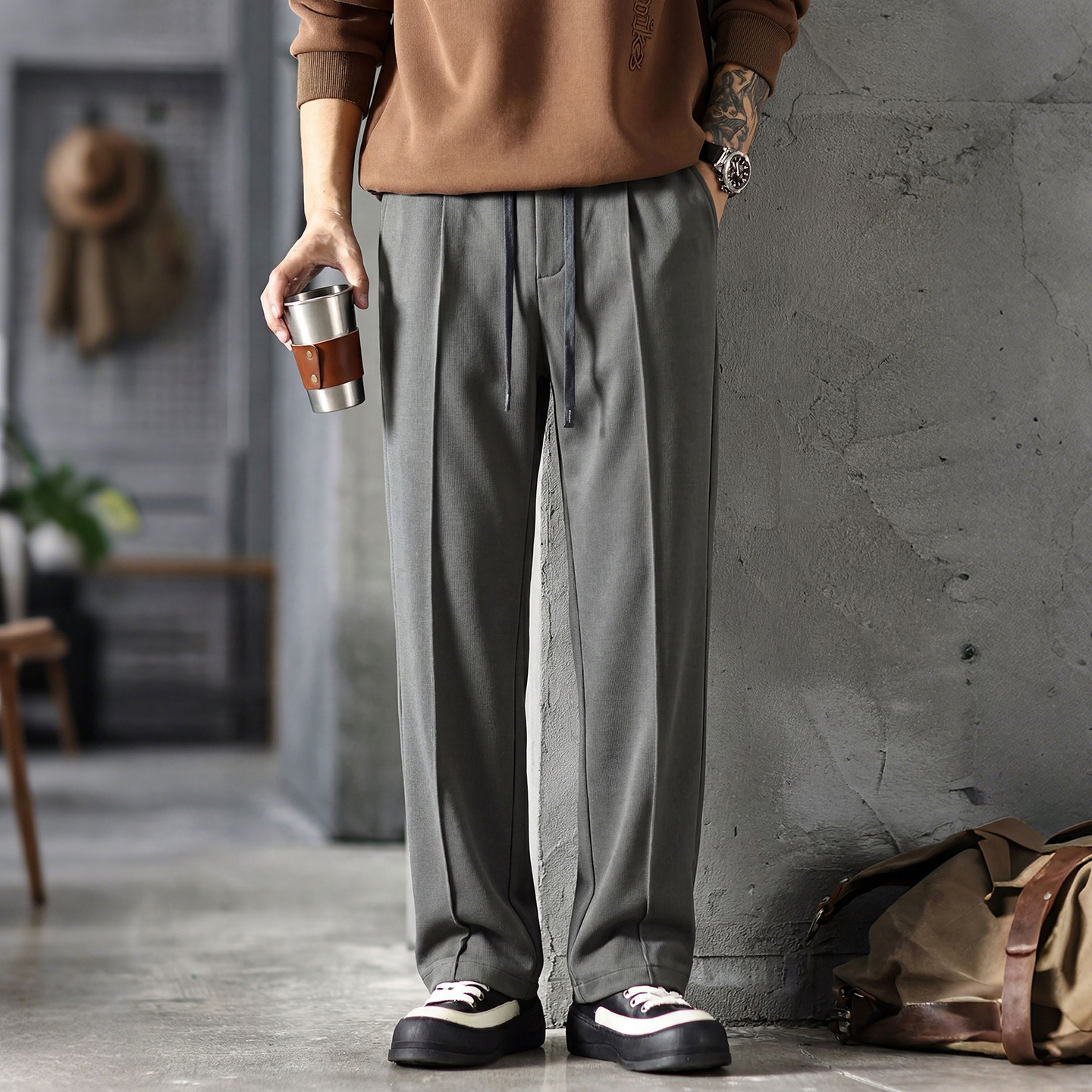 美式复古老钱风加绒直筒休闲裤男士秋冬季宽松垂感阔腿运动长裤,淘宝优惠券,粉丝福利购,淘宝优惠卷