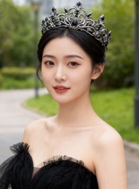 新娘巴洛克皇冠公主头饰黑色成人礼结婚发饰十八岁复古王冠生日
