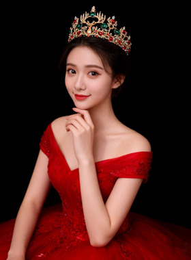 红色复古王冠皇冠新娘结婚头饰