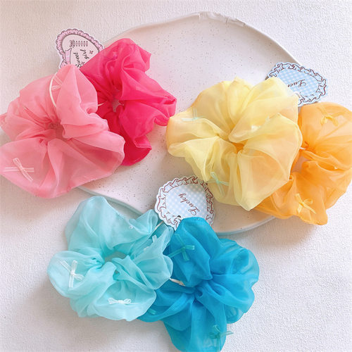 新款儿童糖果色欧根纱大肠发圈甜美少女扎马尾皮筋头绳丸子头发绳 - 图0