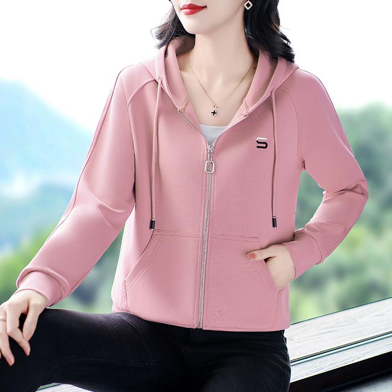 洋气卫中年妈妈春装外2套025新款50岁中老衣年连帽开衫女78-810春 - 图1