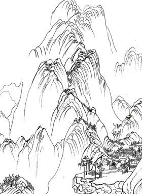 工笔画线描千里江山图高清线稿