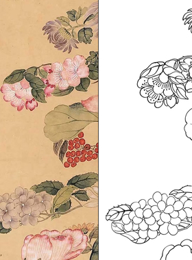工笔画打印白描底稿竖幅寿字吉祥图案高清线描初学者临摹创作参考