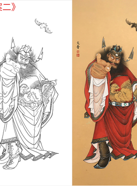 工笔画打印白描底稿竖幅人物钟馗高清线描初学者临摹过稿参考创作