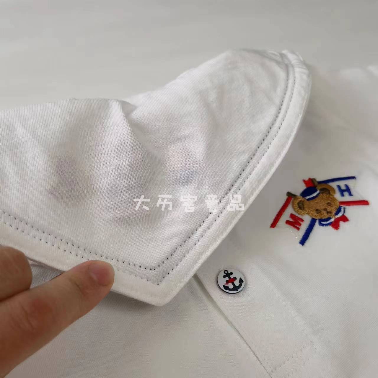 日系潮牌男女儿童上衣 幼儿园海军领小熊白色纯棉T恤衬衣衬衫短袖,淘宝优惠券,粉丝福利购,淘宝优惠卷