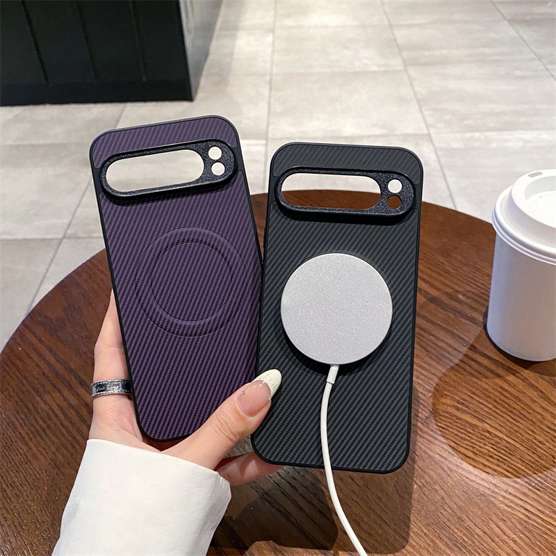 适用于谷歌pixel磁吸9A pro碳纤维引磁皮纹壳pixel 8A pro无线充电一体pixel 7 6简约商务防摔保护手机壳批发 - 图0