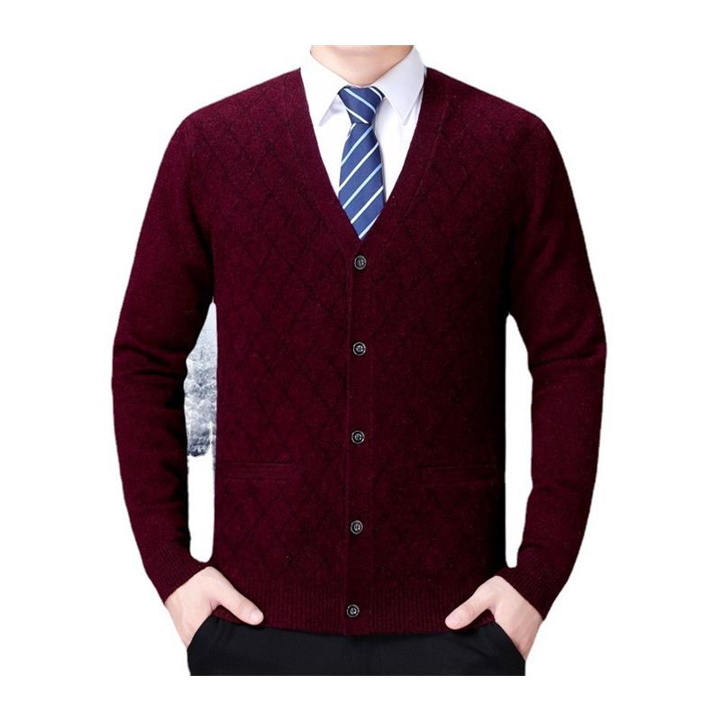 新款领羊绒开衫男士毛衣外搭秋冬中年厚款保暖羊毛衫爸爸装 - 图3