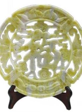 天然蓝田玉平安扣摆件原创客厅桌面原石工艺品五福临门送礼岫玉饰