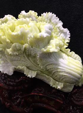 天然蓝田玉创意抬头白菜摆件玉石家居开业送礼品客厅简约原创岫玉