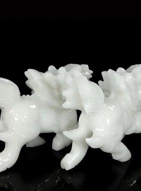 天然阿富汗白玉石麒麟摆件公司企业开业摆设家居玄关客厅酒店乔迁