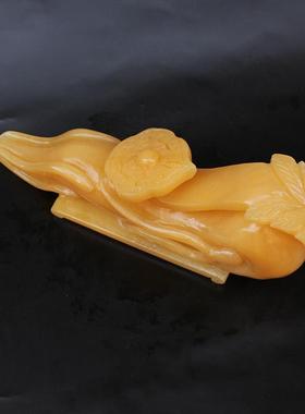 天然米黄玉人参如意玉石摆件人生如意原创自制现代客厅送礼玉摆件