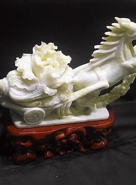 天然蓝田玉雕刻马上发财玉白菜玉石摆件原创工艺品家居摆设玉礼品