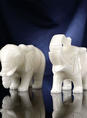 天然阿富汗白玉大象手工雕刻摆件家居玉石象客厅玄关电视柜吸水象