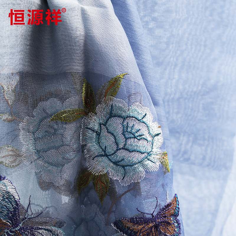 恒源祥大虎专卖店恒源祥真丝丝巾女中年妈妈围巾百搭春秋薄刺绣披肩长款桑蚕丝纱巾2