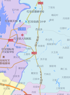 红安县地图1.15m折叠版黄冈市会议办公室装饰画客厅背景墙贴图