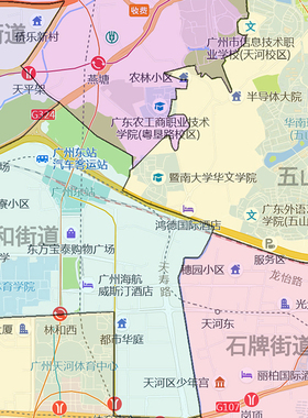 天河区地图1.15m广州市折叠版装饰画会议室客厅办公室书房壁画