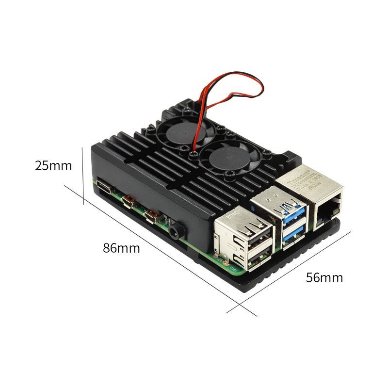 YwRobot适用于树莓派4BRaspberryPi盔甲散热外壳铝合金铠甲双风扇 - 图0
