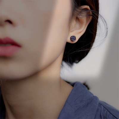 2020新款潮黑色耳钉冷淡风纯银