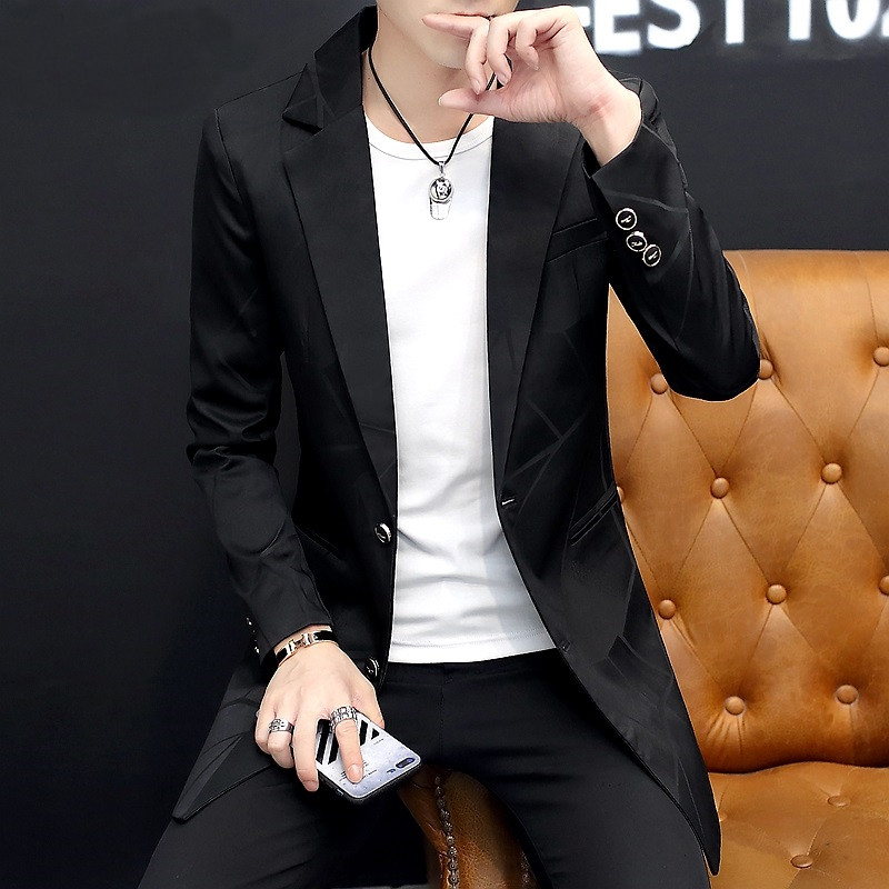 男士春秋季中长款韩版修身社会西服 型尚集风衣