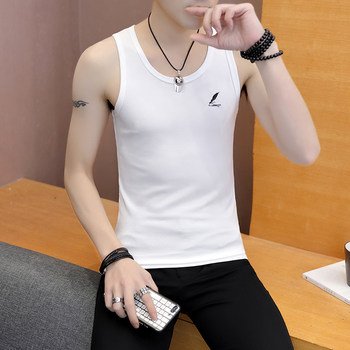 Summer Men's Fitness Color Solid vest sweat vest sports sleeveless t-shirt Korean style slim stretch bottoming shirt versatile