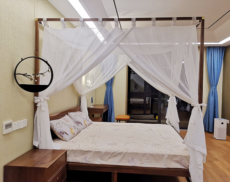 新中式美式古典四柱架子床幔纱防蚊帐定制简约粘扣吊带整体床帘幔,淘宝优惠券,粉丝福利购,淘宝优惠卷