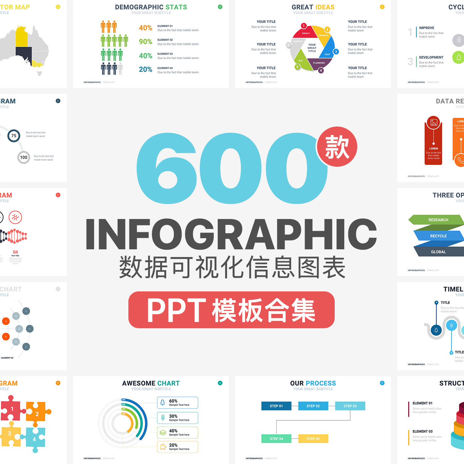 600款Infographic数据分析总结可视化统计信息图表PPT模板合集